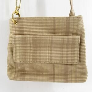 Vtg LJS Collection Handbag Women Tan Striped Cotton Weave Leather Crossbody Bag